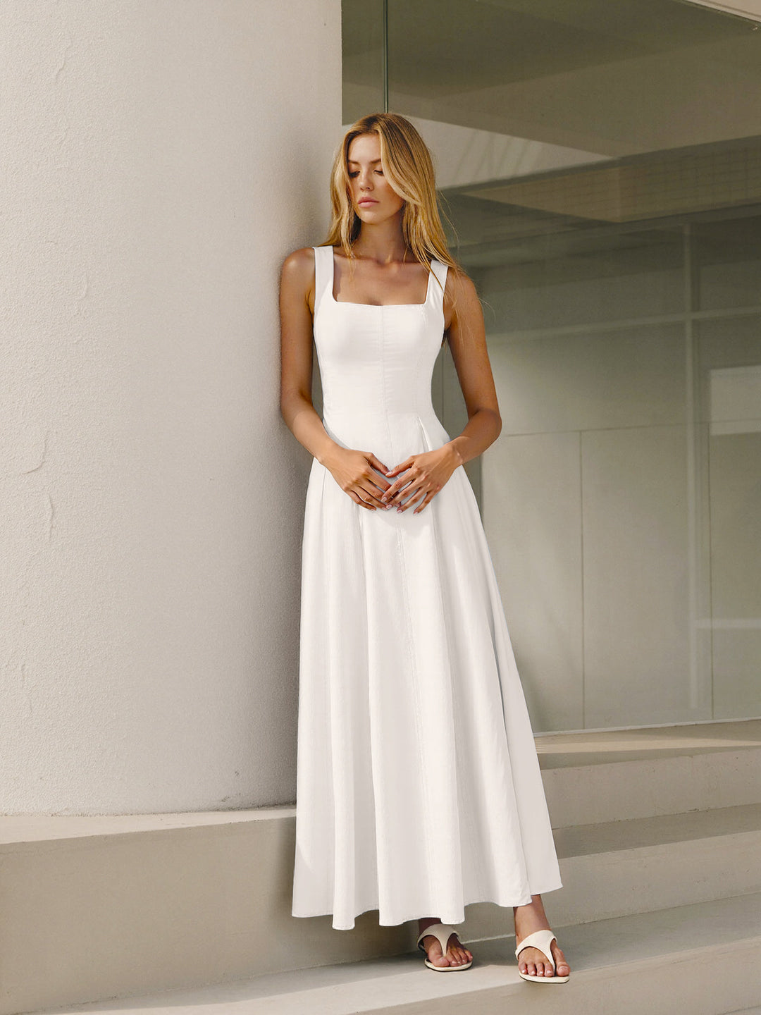 Vestido de verano casual para mujer, espalda de cordones ajustable. Largo, fresco y muy cómodo.