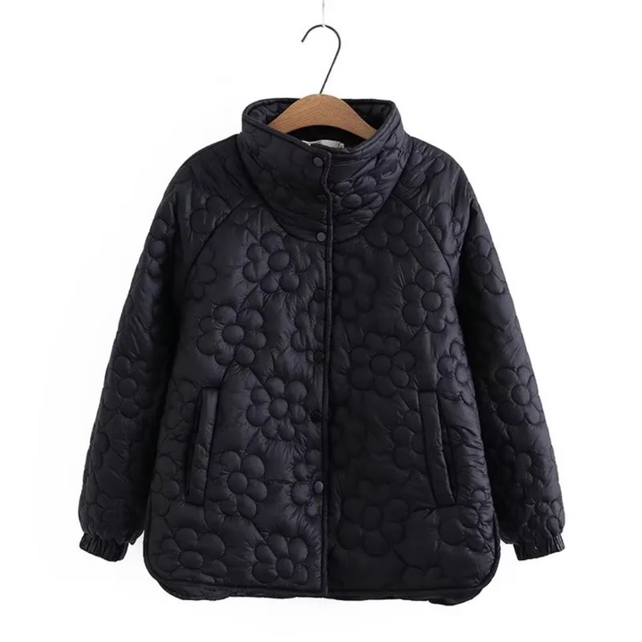 Chaqueta cálida de invierno para mujer, diseño floral único y moderno, estilo elegante.