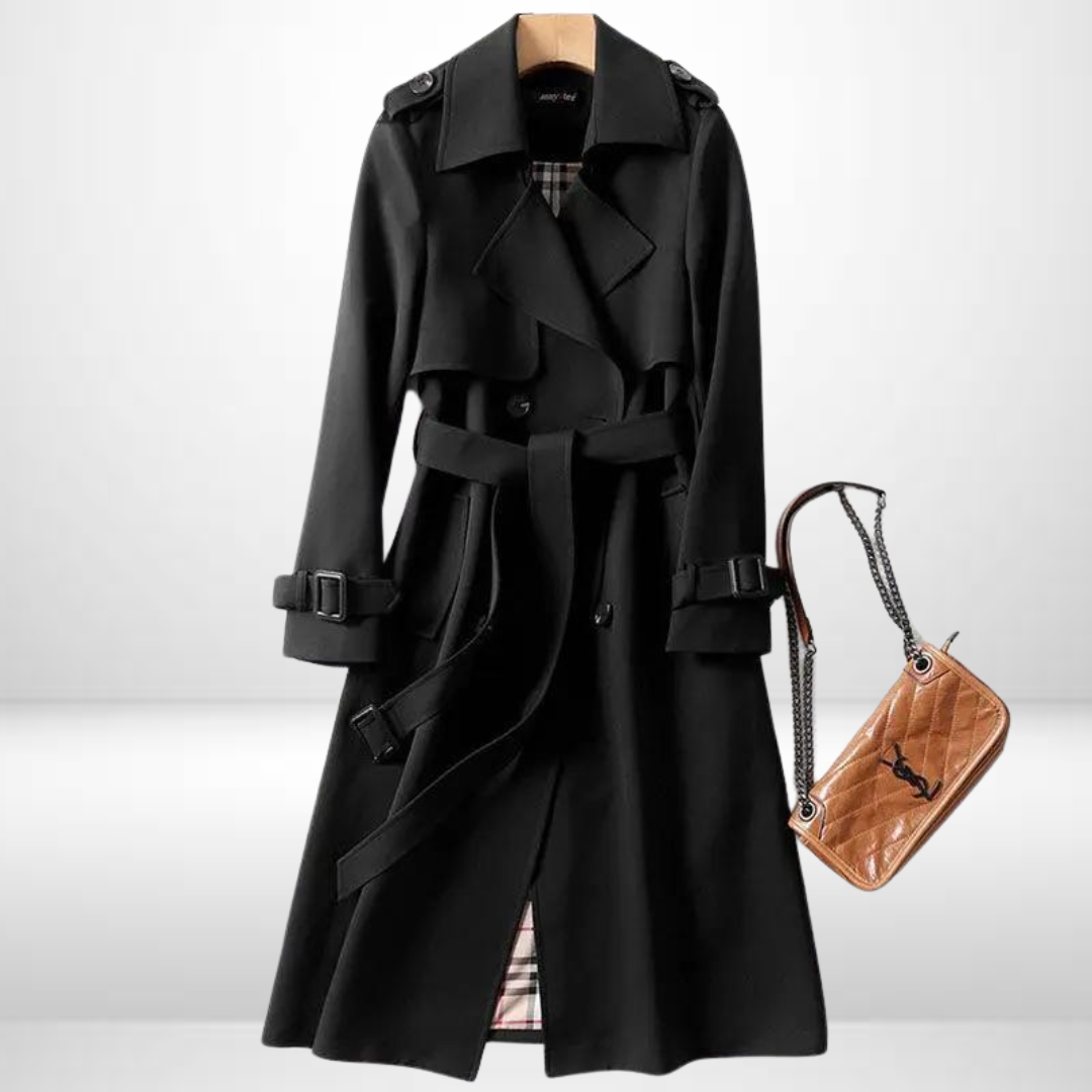 Abrigo cálido de invierno para mujer, diseño sofisticado. Ropa exterior cómoda y a la moda femenina.