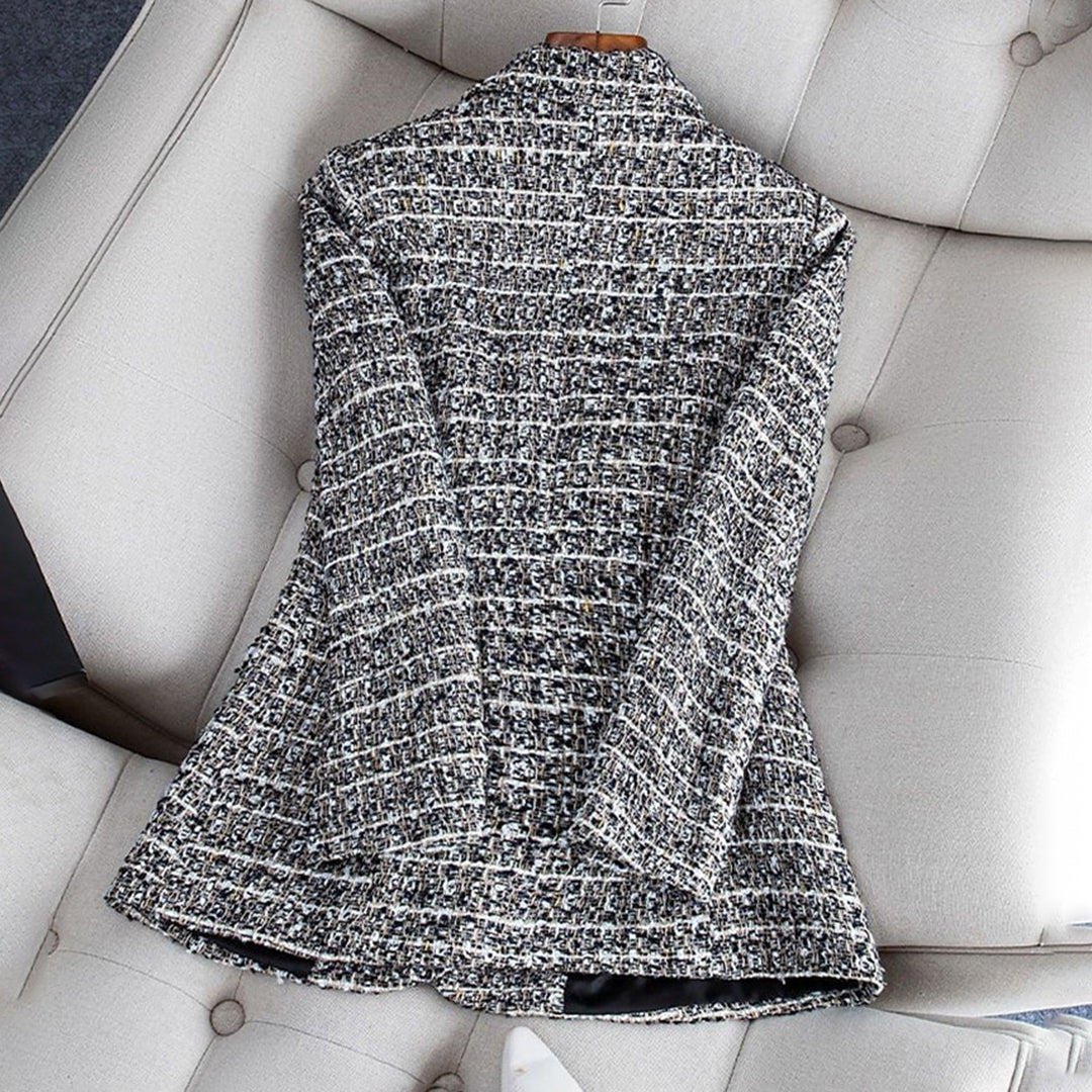 Blazer de cuadros con encaje para mujer, estilo refinado para ropa formal de oficina.