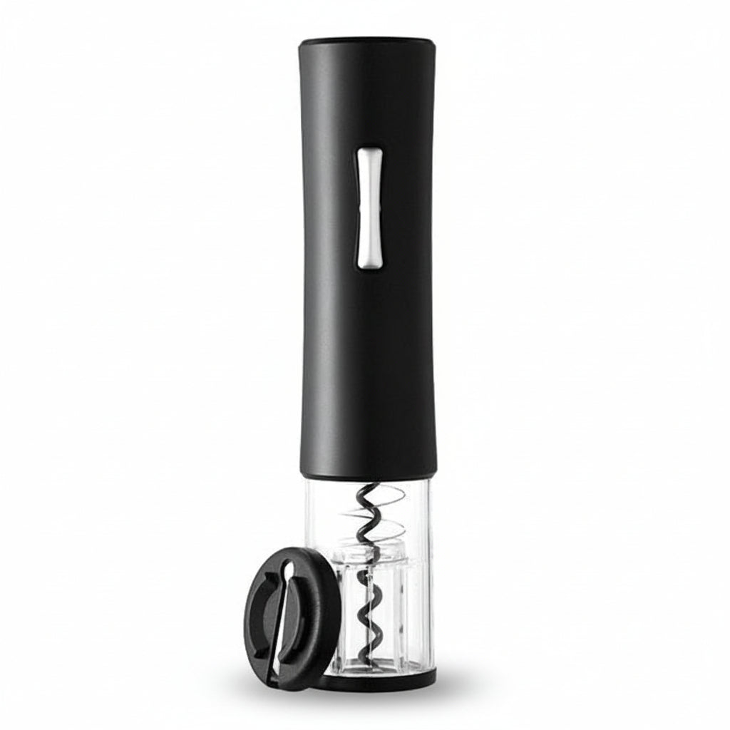 Sacacorchos eléctrico automático de vino negro, fácil de usar para cocina y hogar.