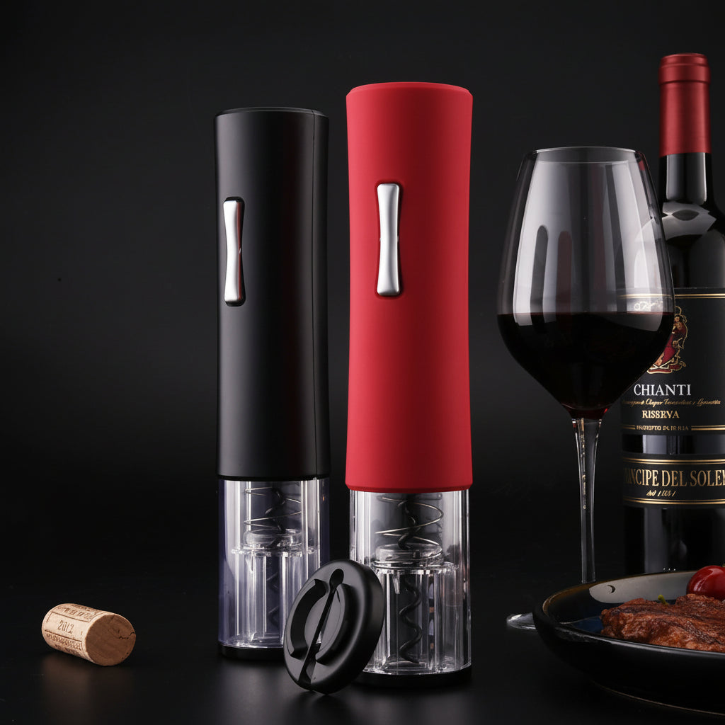 Elegante sacacorchos eléctrico negro, automático para vino, perfecto para amantes del vino.