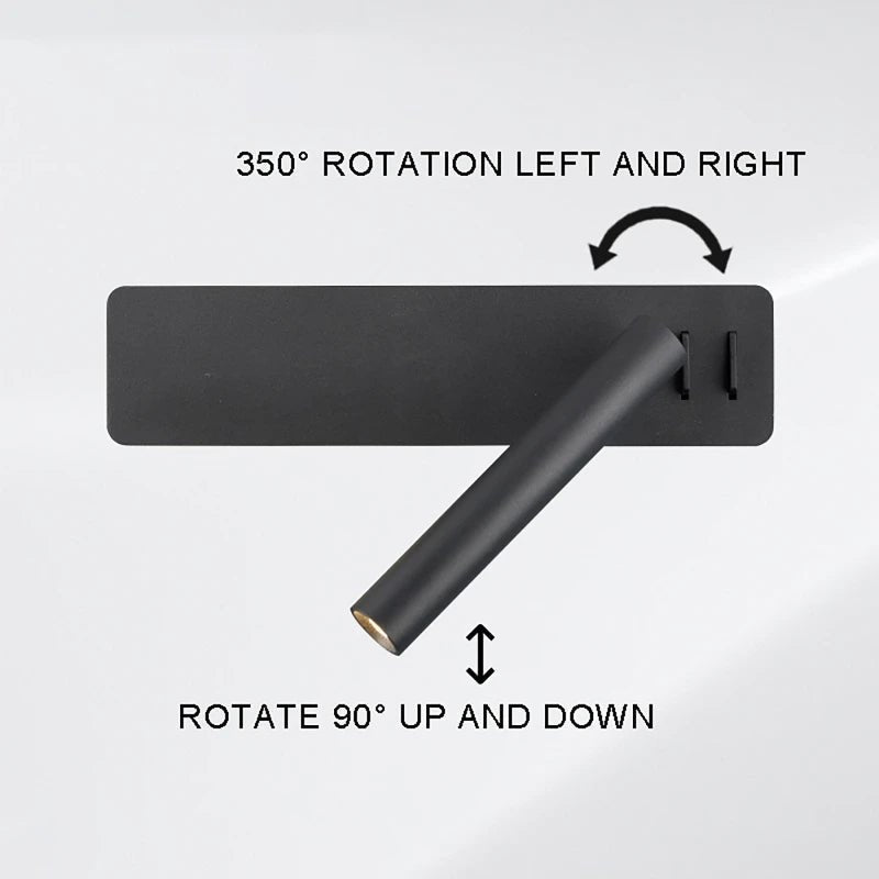 Lámpara de pared LED giratoria para cama, iluminación ajustable moderna para dormitorio.