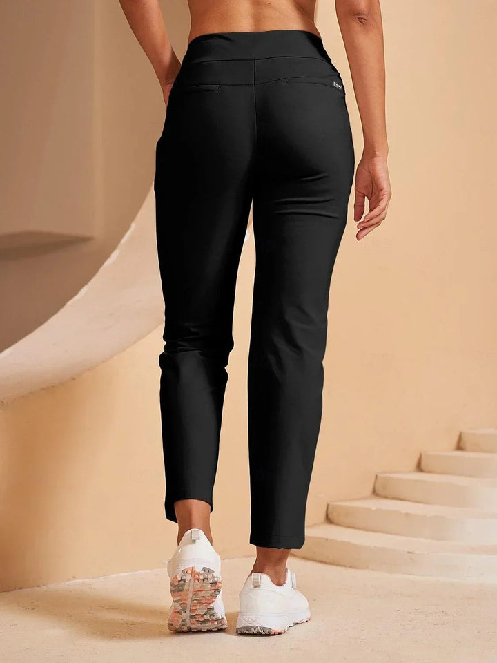 Estilo de primavera: pantalones rectos elásticos para mujer, ideales con bolsillos.
