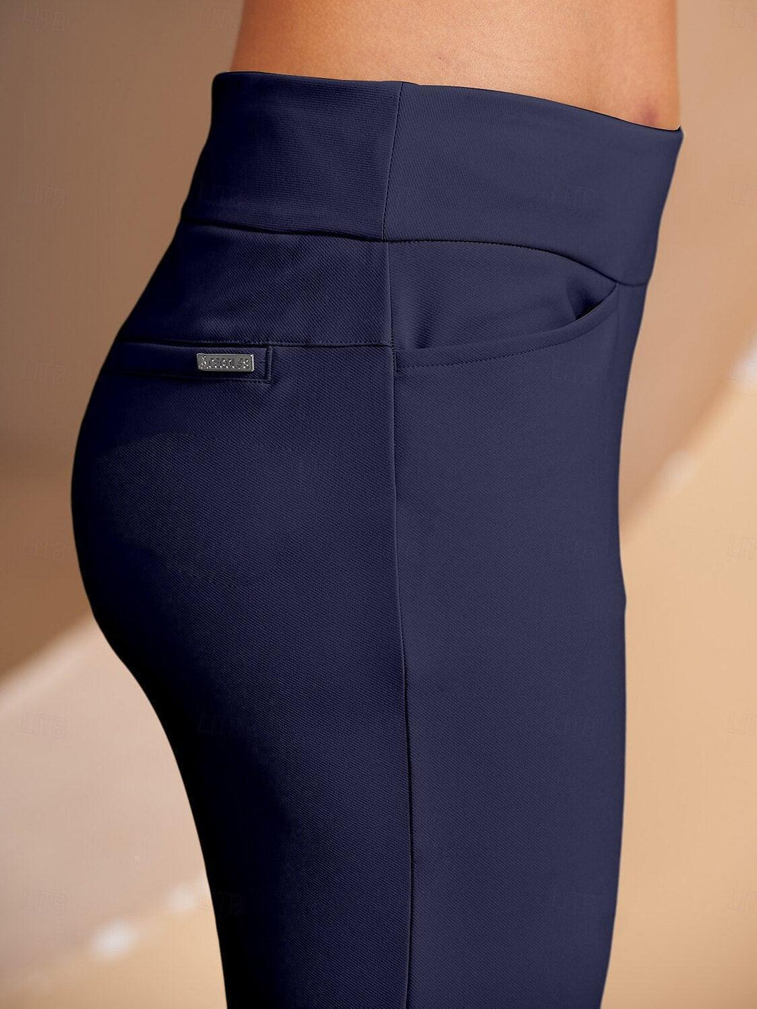 Pantalones elásticos rectos para mujer, con bolsillos frontales, cómodos y a la moda.