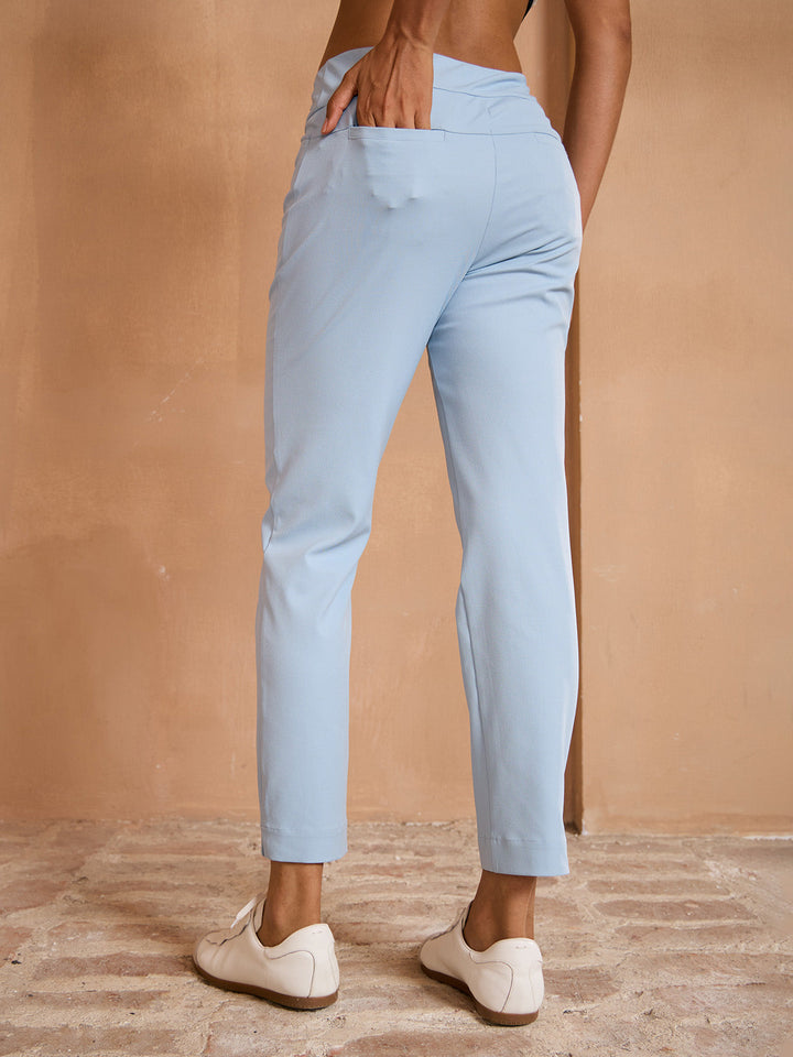 Pantalones rectos elásticos para mujer, con bolsillos, para un look desenfadado y chic.