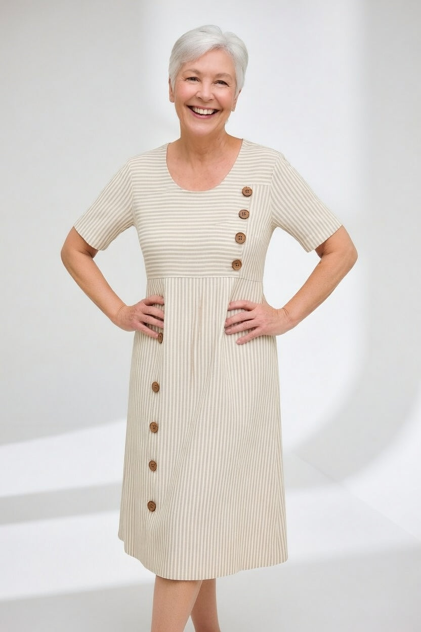 Vestido fluido de rayas para mujer, ideal para verano. Estilo casual y transpirable.