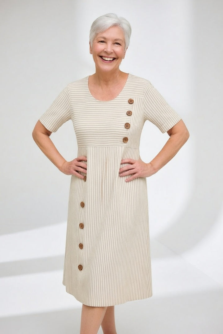 Vestido fluido de rayas para mujer, ideal para verano. Estilo casual y transpirable.