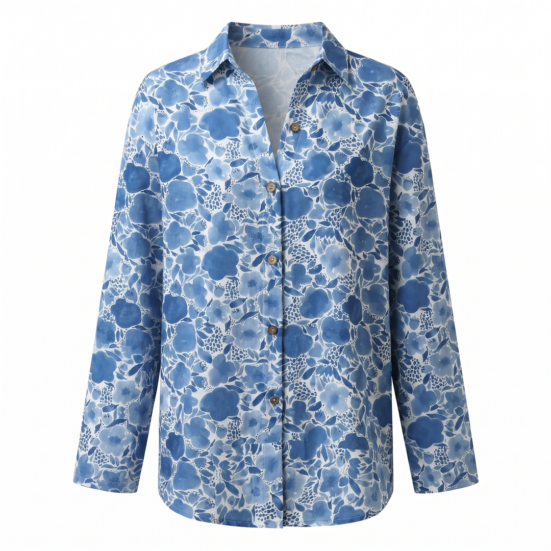 Detalle floral: camisa de manga larga para mujer, blusa cómoda y elegante con bordado primaveral.