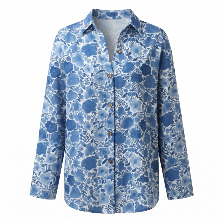 Detalle floral: camisa de manga larga para mujer, blusa cómoda y elegante con bordado primaveral.