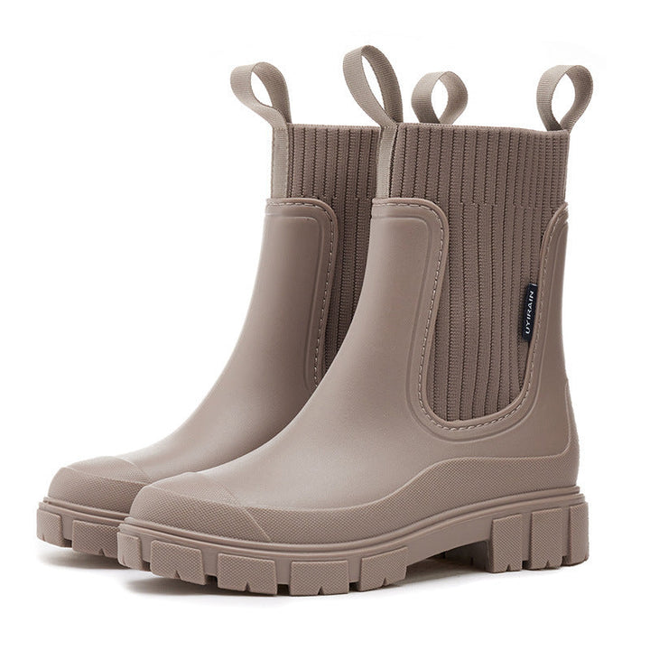 Versátiles botines de goma impermeables para mujer, calzado Chelsea con estilo para lluvia e invierno.
