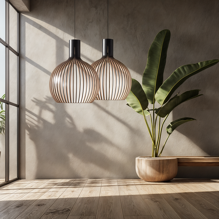 Lámpara colgante de madera, jaula decorativa, para iluminación ambiental.