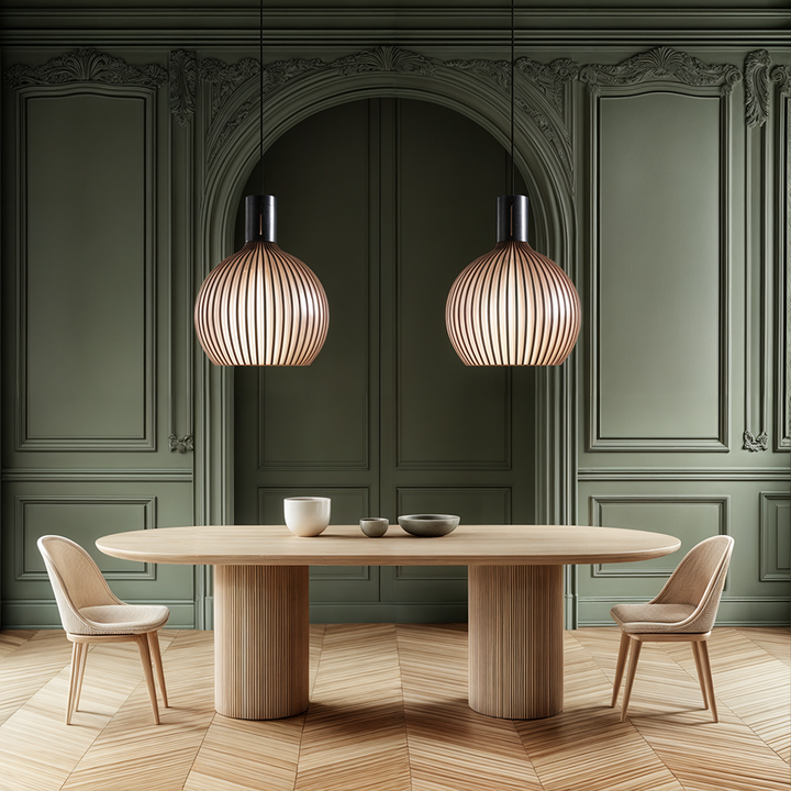 Lámpara de jaula de madera para interior, diseño elegante y moderno, iluminación cálida.