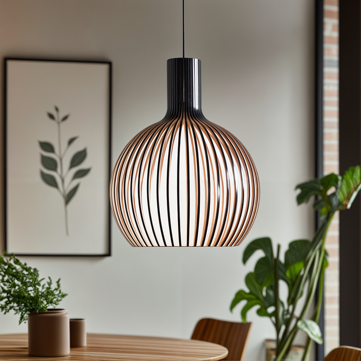 Lámpara colgante de diseño rústico de madera, jaula decorativa, luz acogedora.