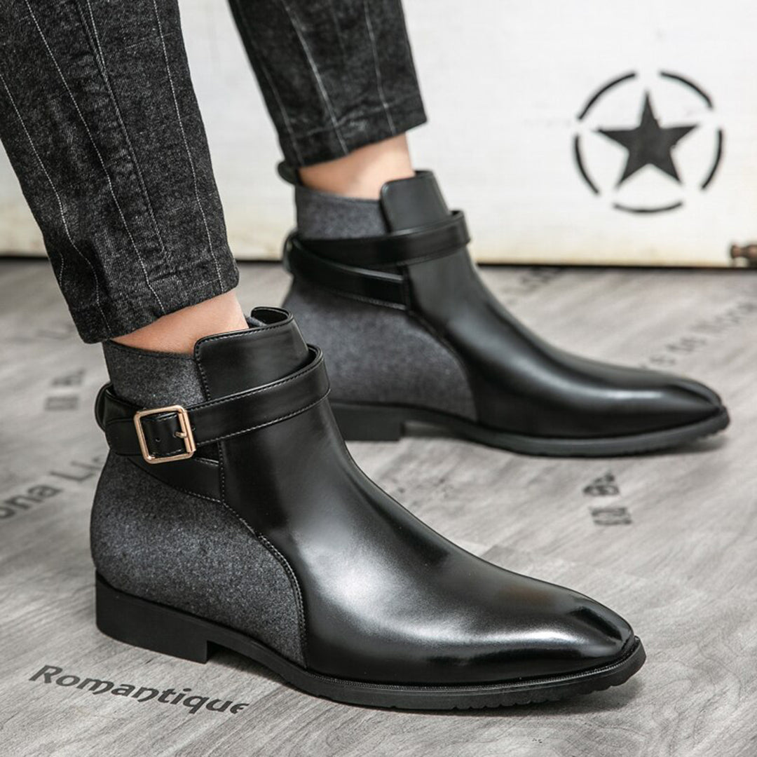Botines casuales de hombre en cuero sintético marrón, confort duradero.