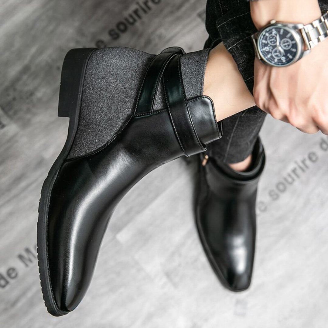 Par de botines formales negros para hombre, calzado de alta calidad.