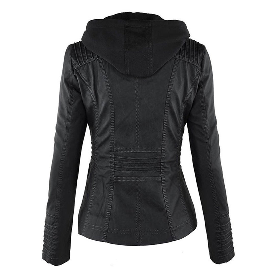 Cazadora de otoño para mujer, estilo chic con efecto piel. Chaqueta de moda y tendencia.