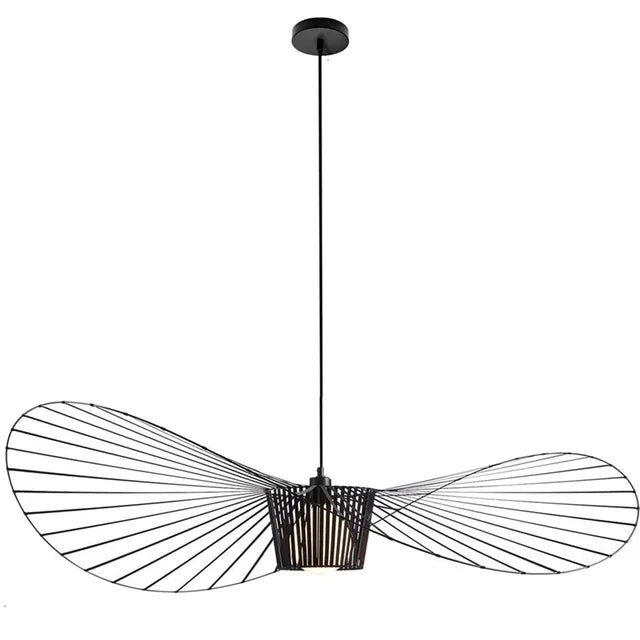 Lámpara colgante moderna diseño sombrero, acabado negro mate. Iluminación elegante para interiores minimalistas.