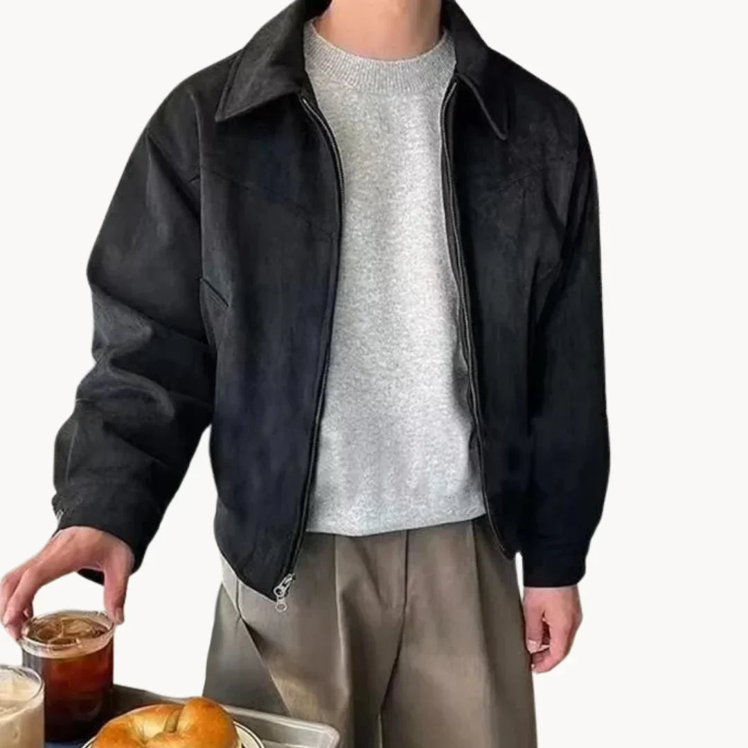 Chaqueta de hombre estilo vintage con cremallera, cómoda y elegante para outfit diario. Ropa casual masculina.