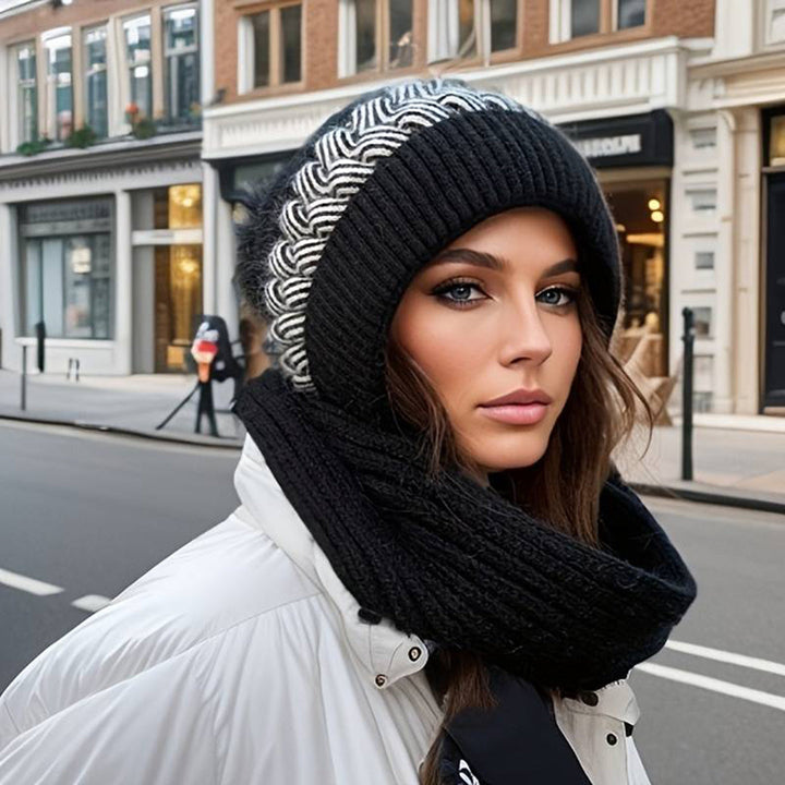 Set de invierno para mujer, gorro y bufanda elegantes, accesorio chic y cálido para proteger del frío.