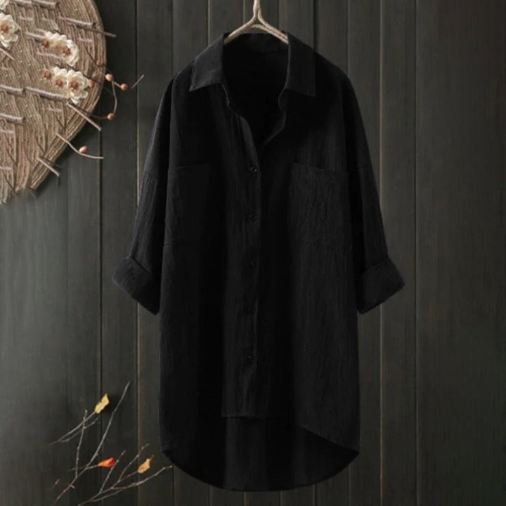 Blusa oversize de mujer, manga larga, confortable para primavera y verano casual.