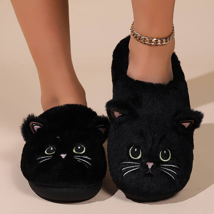 Zapatillas de casa de gato para mujer, con suela antideslizante, cálidas y seguras para el invierno.