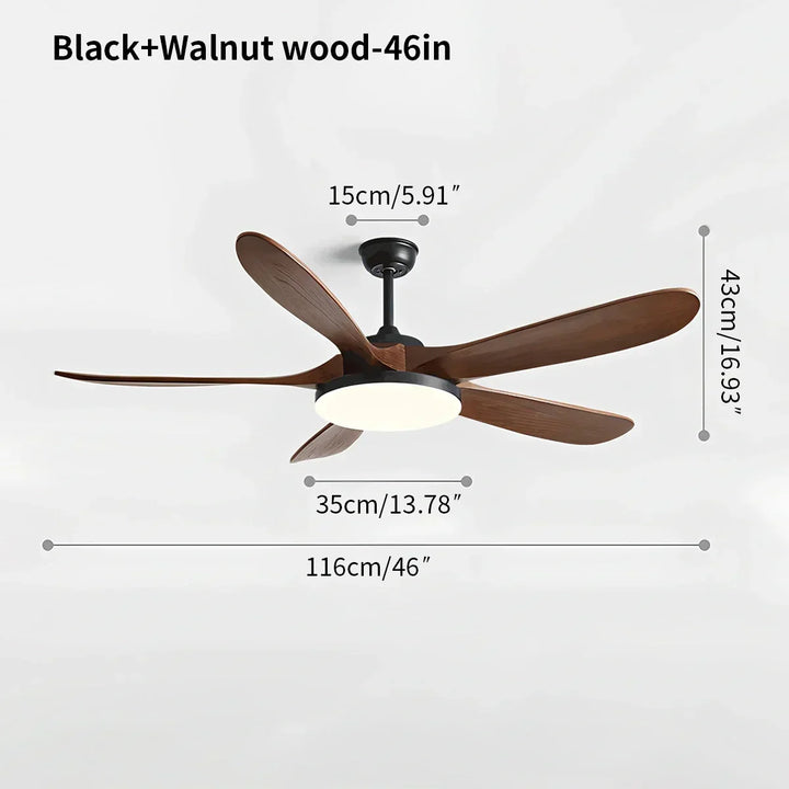 Ventilador de techo con luz LED y 5 aspas de madera, ahorro energía.