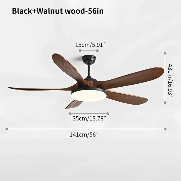 Ventilador de techo industrial de madera, silencioso, con control remoto y LED.