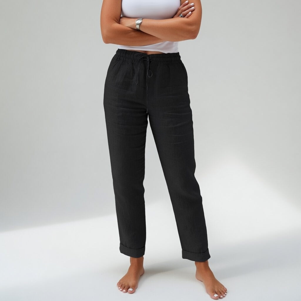 Pantalón de algodón fresco para mujer, estilo fluido, ideal para la playa o días relajados de verano.
