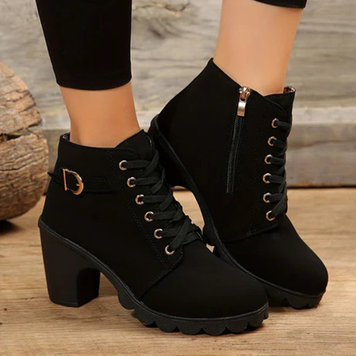 Botines elegantes de mujer con tacón cómodo, ideales para moda de invierno y otoño.