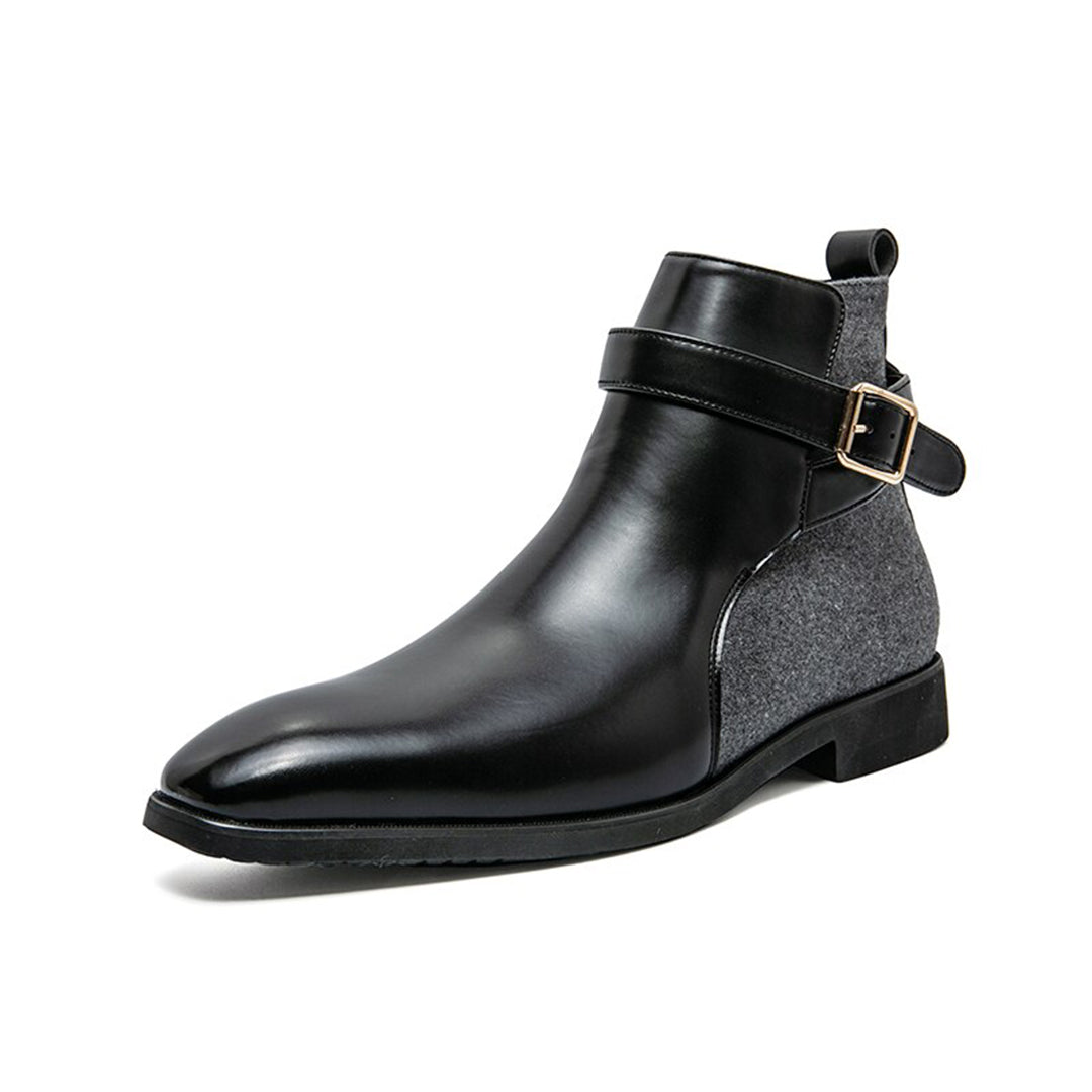 Calzado de hombre marrón, botines de cuero sintético cómodos y duraderos.
