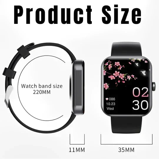 Elegante reloj inteligente con funciones de glucómetro no invasivo y monitor de SpO2. Tu control de salud.