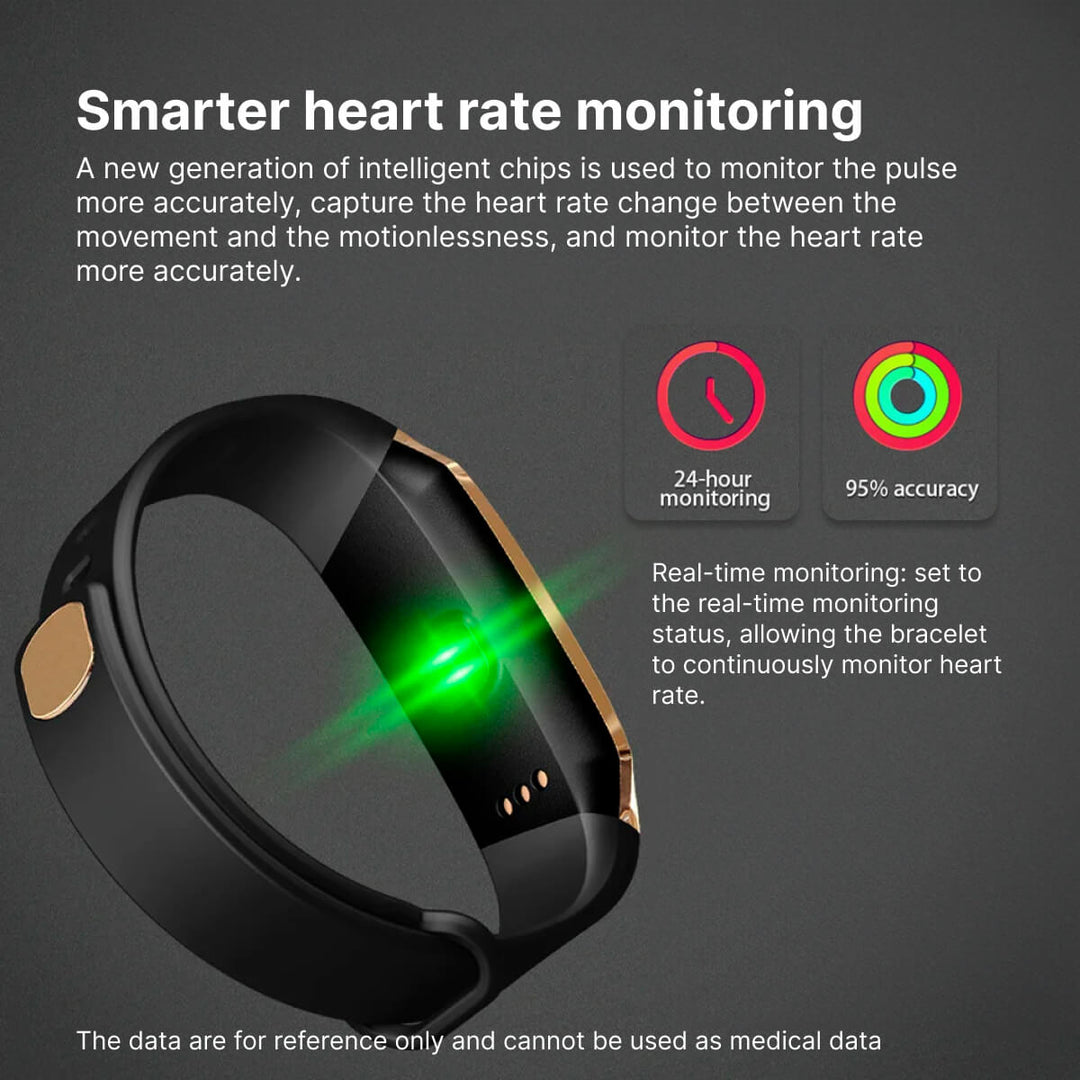 Smartwatch con sensor de presión arterial, medidor de ritmo cardiaco y monitor de sueño preciso.