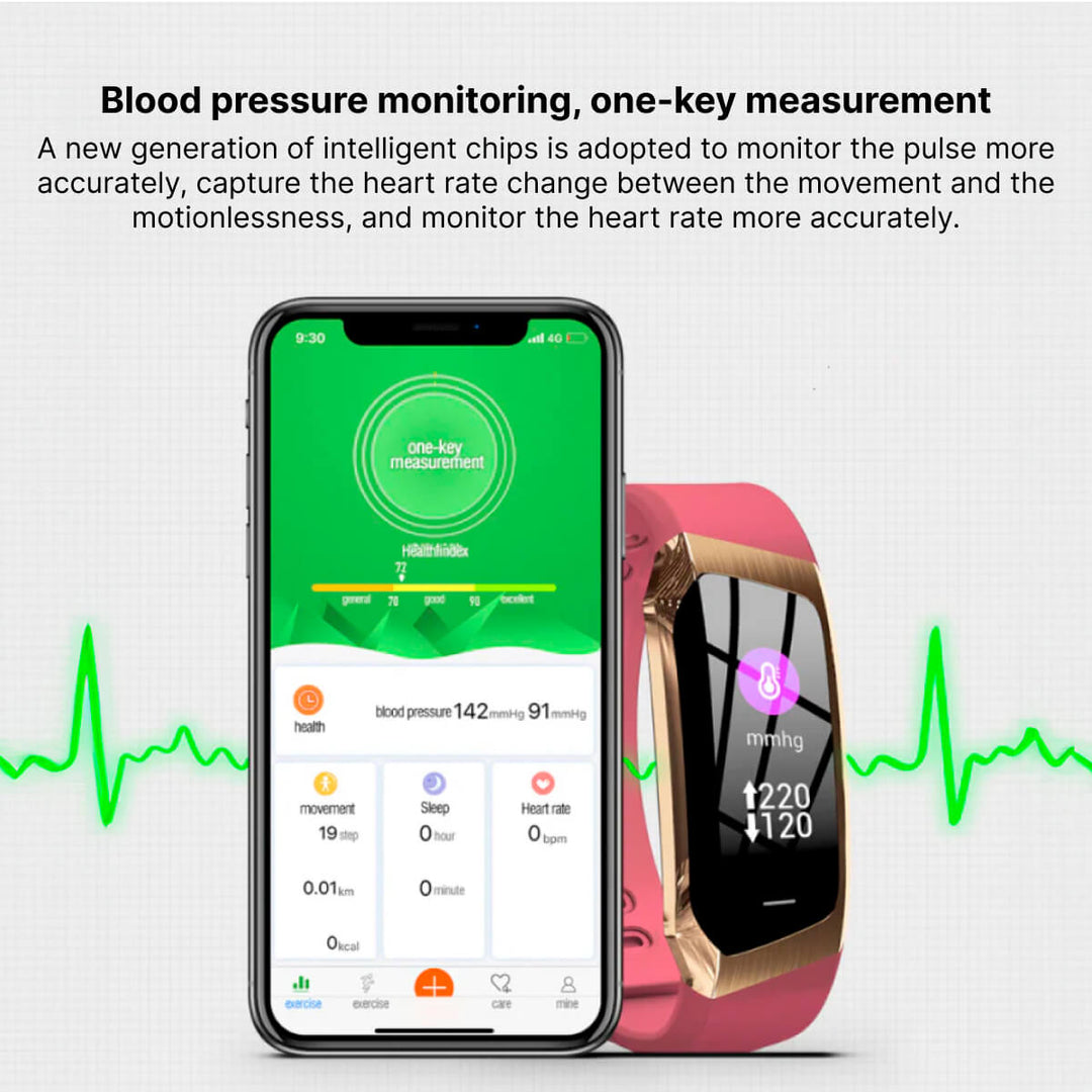 Smartwatch unisex para monitoreo de ritmo cardiaco, presión arterial, pasos y calorías.
