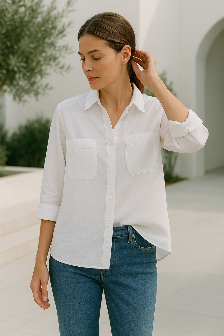 Blusa de mujer de estilo relajado, manga larga, cómoda y chic para uso diario.