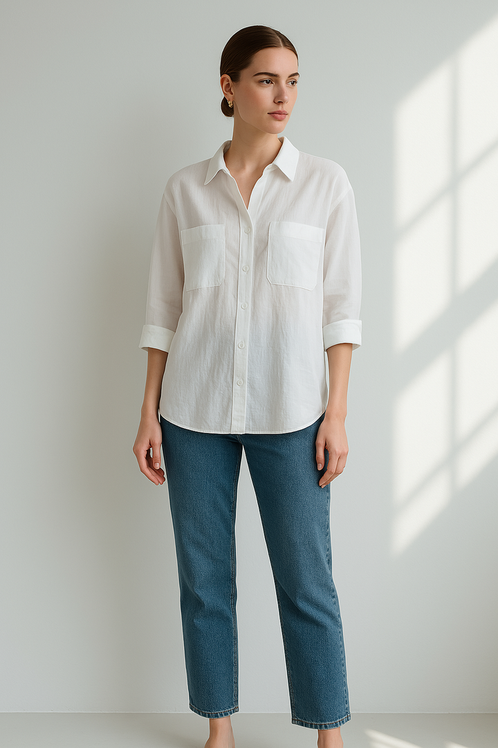 Blusa larga holgada de mujer con mangas largas, ideal para un estilo relajado y cómodo.