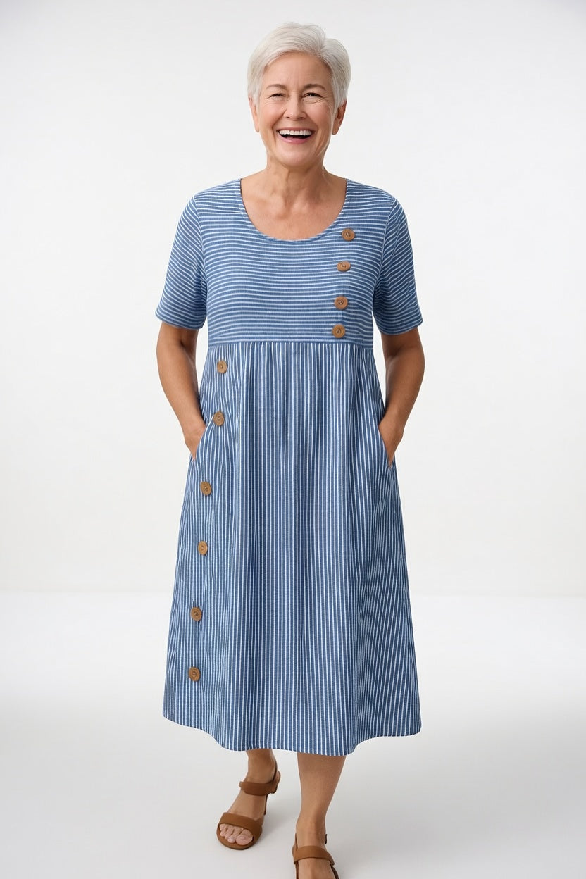 Vestido fluido de rayas transpirable para mujer, cómodo y elegante para el verano.