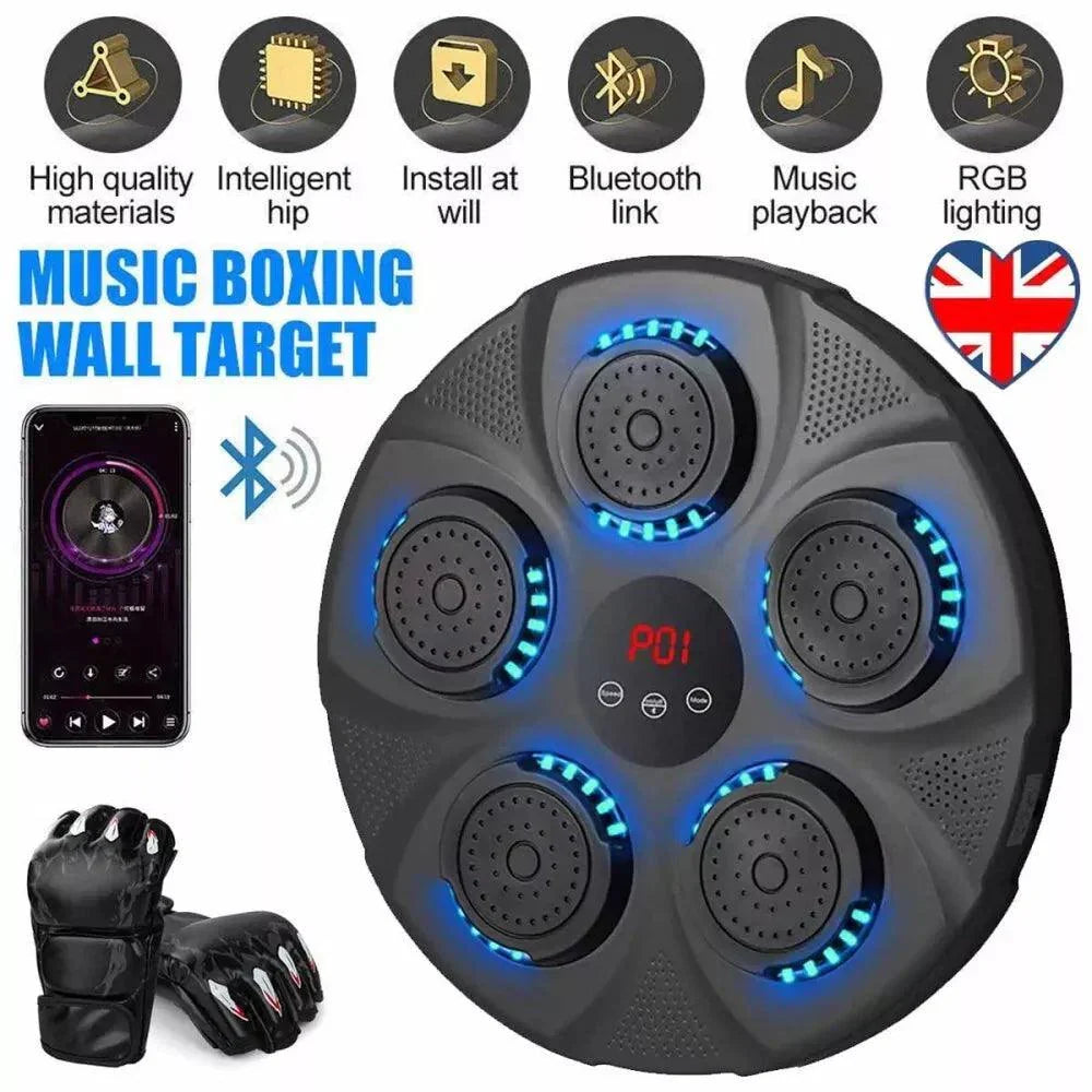 Entrenador de reflejos y coordinación. Máquina de boxeo musical con luces LED y Bluetooth para fitness.