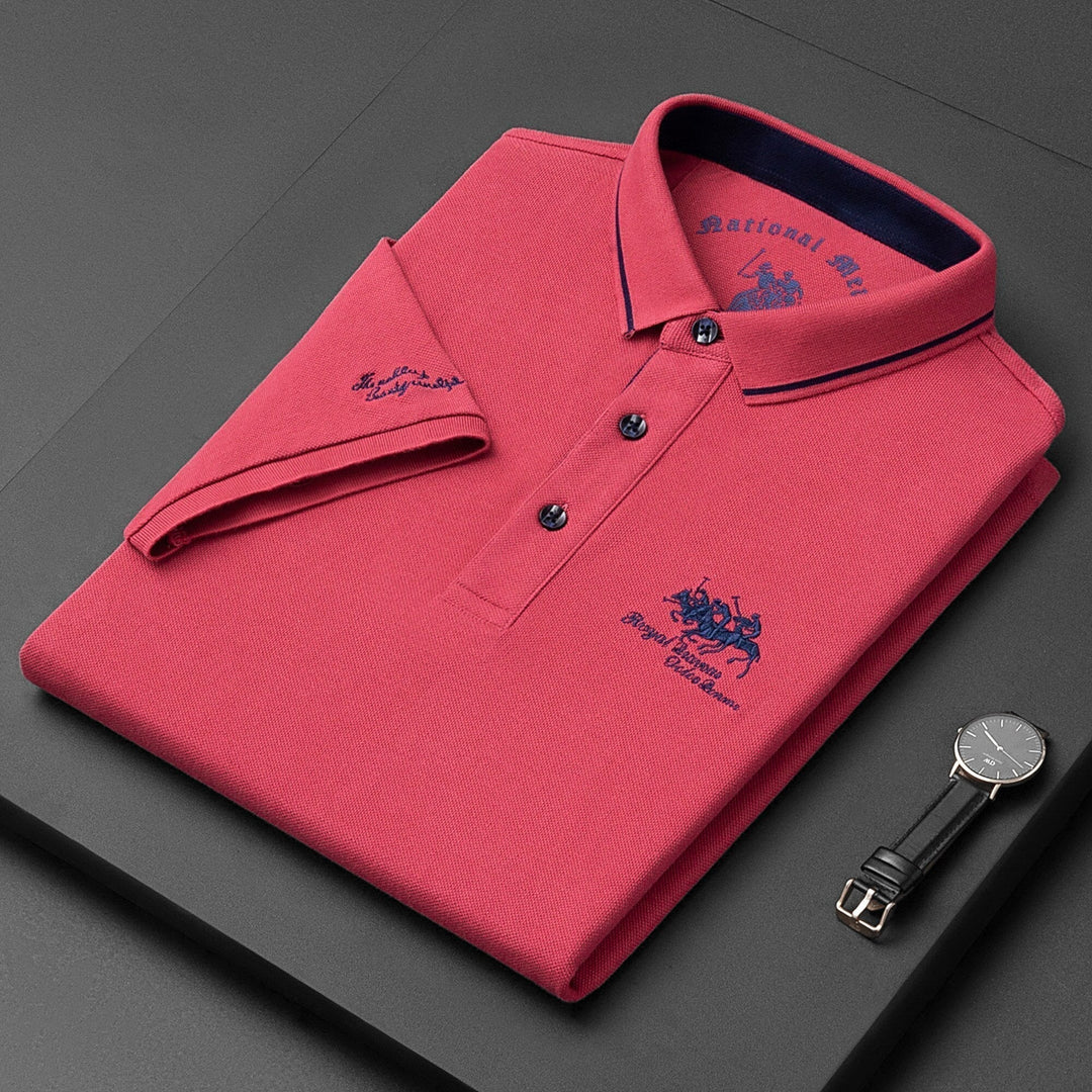 Top polo de hombre bordado, estilo elegante y casual. Moda masculina de verano, manga corta y versátil.