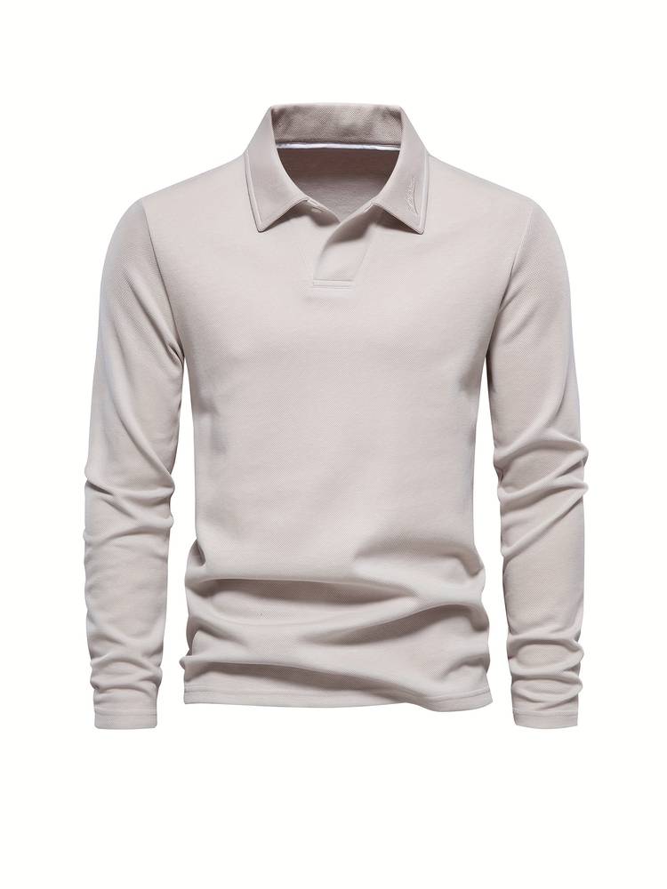 Polo de manga larga para hombre. Tejido suave, confort diario y elegancia versátil para moda masculina de otoño invierno.
