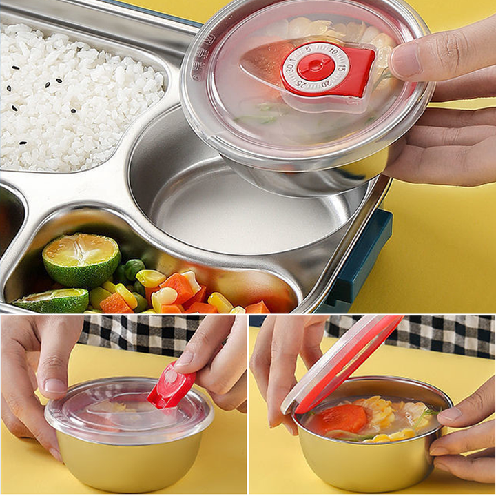 Caja térmica de acero inoxidable para oficina y escuela, mantiene la comida caliente sin derrames.