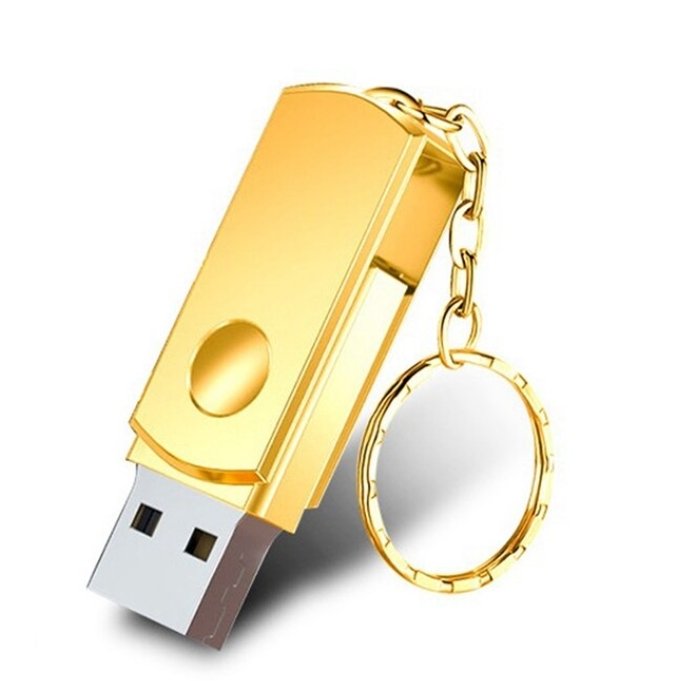 Unidad flash USB 2TB dorada, resistente al agua y duradera, ideal para backup seguro de datos.