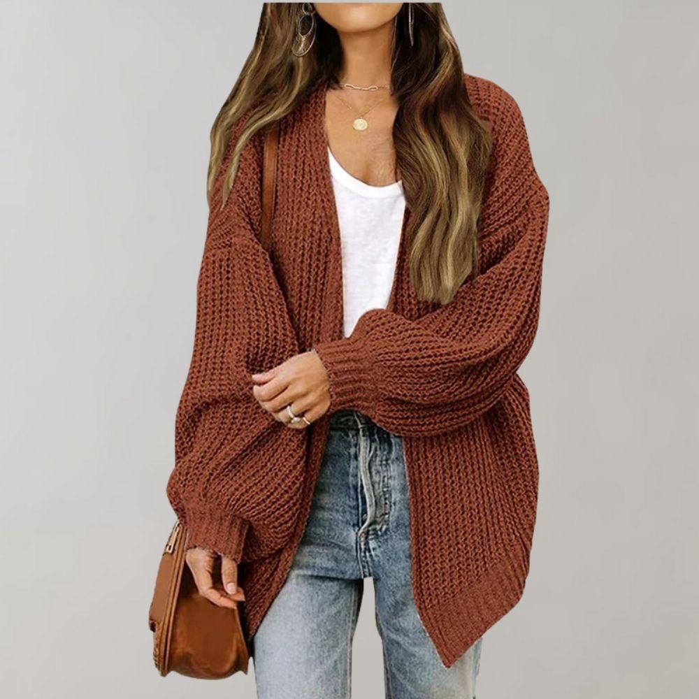 Suéter cárdigan de punto suave para mujer, estilo casual y cómodo, perfecto para invierno y entretiempo.