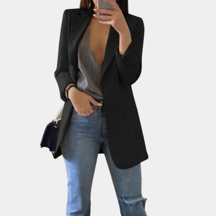Blazer de mujer entallado con encaje. Chaqueta elegante y casual de manga larga, ideal para oficina o moda chic de primavera/otoño.