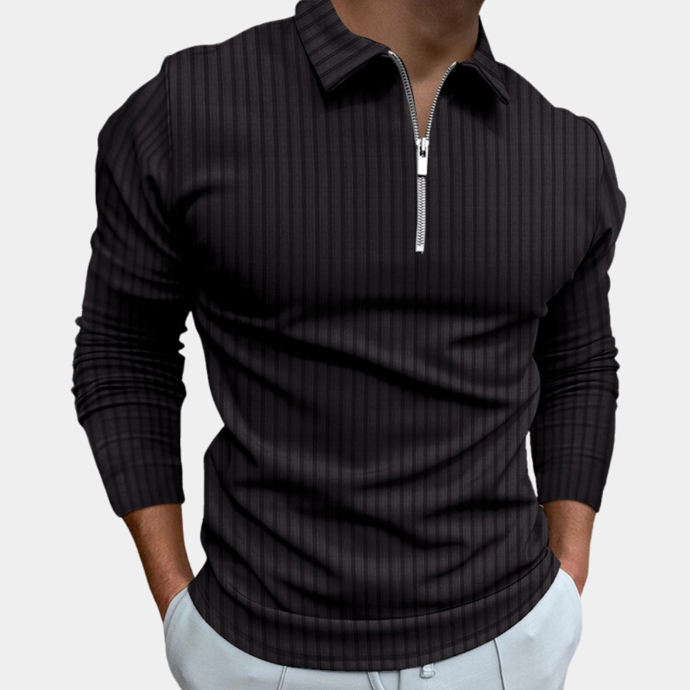 Polo de manga larga para hombre con rayas clásicas. Ideal para otoño-invierno, estilo casual y elegante.