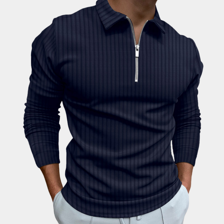 Polo clásico de manga larga para hombre con diseño de rayas atemporal. Ropa elegante y versátil.