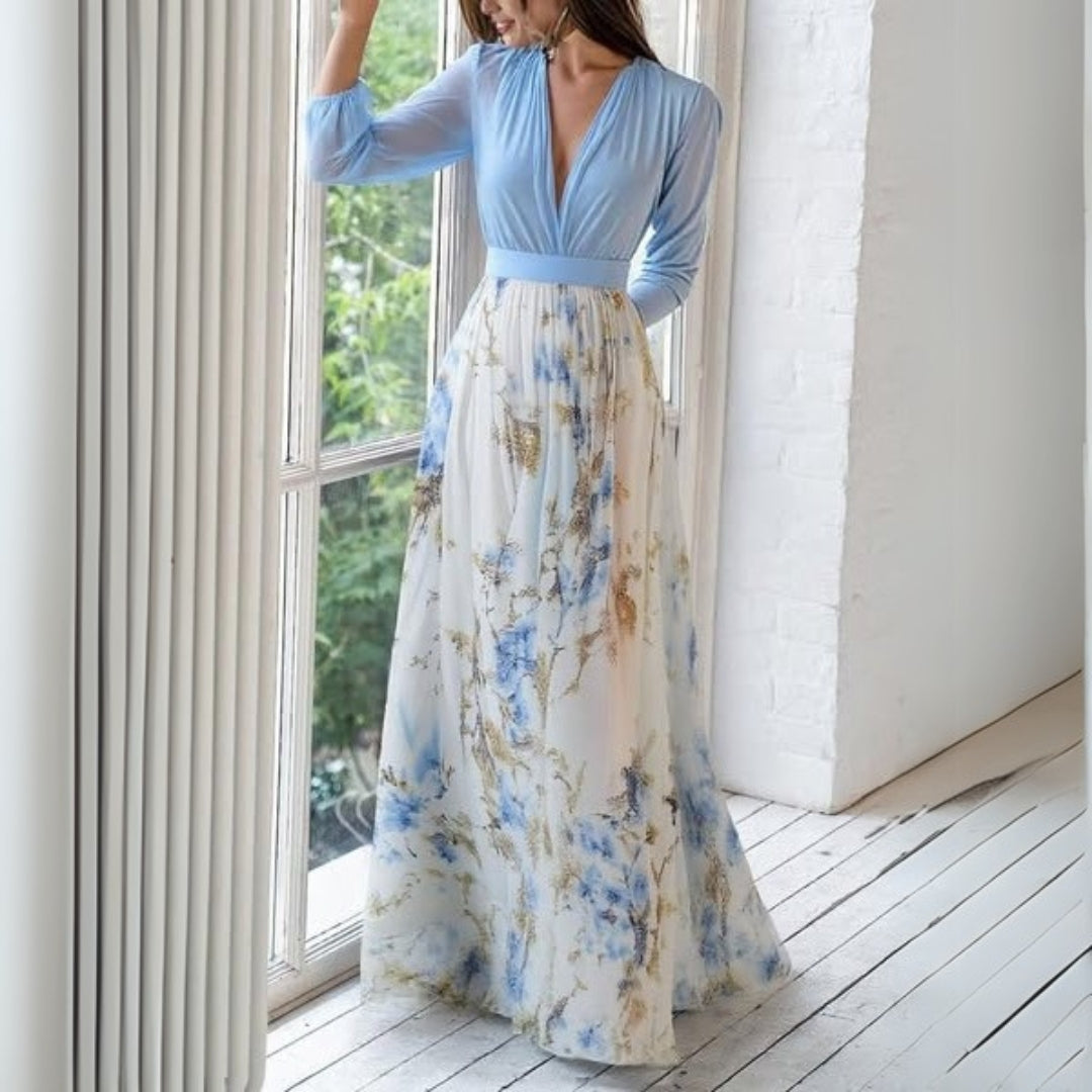 Vestido floral bohemio de mujer, maxivestido fluido perfecto para eventos elegantes de verano o look casual.