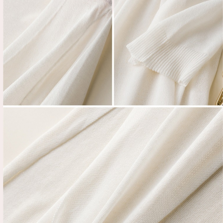 Detalle del tejido del chaleco AMARANTA, calidad y moda femenina. Chaleco elegante y ligero para mujer.