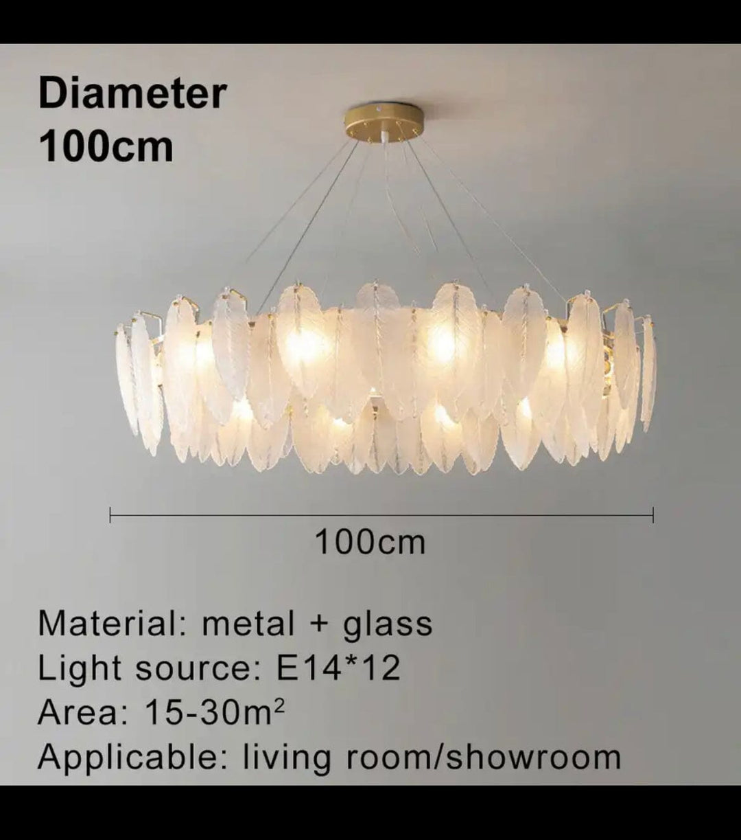 Iluminación moderna para hogar, candelabro de techo con vidrio efecto pluma y eficiencia energética LED.