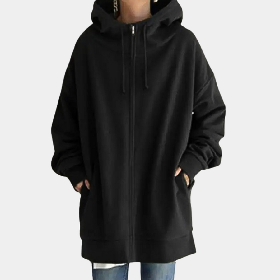 Sudadera casual para mujer con capucha ajustable y cremallera. Confort diario y estilo versátil en tu moda de otoño.